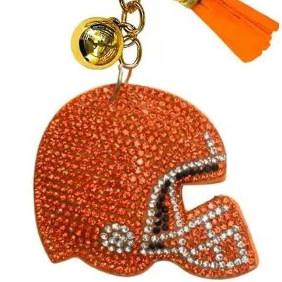 Football Helmet Crystal Keychains Bag Charms Orange - Picture 2 of 2